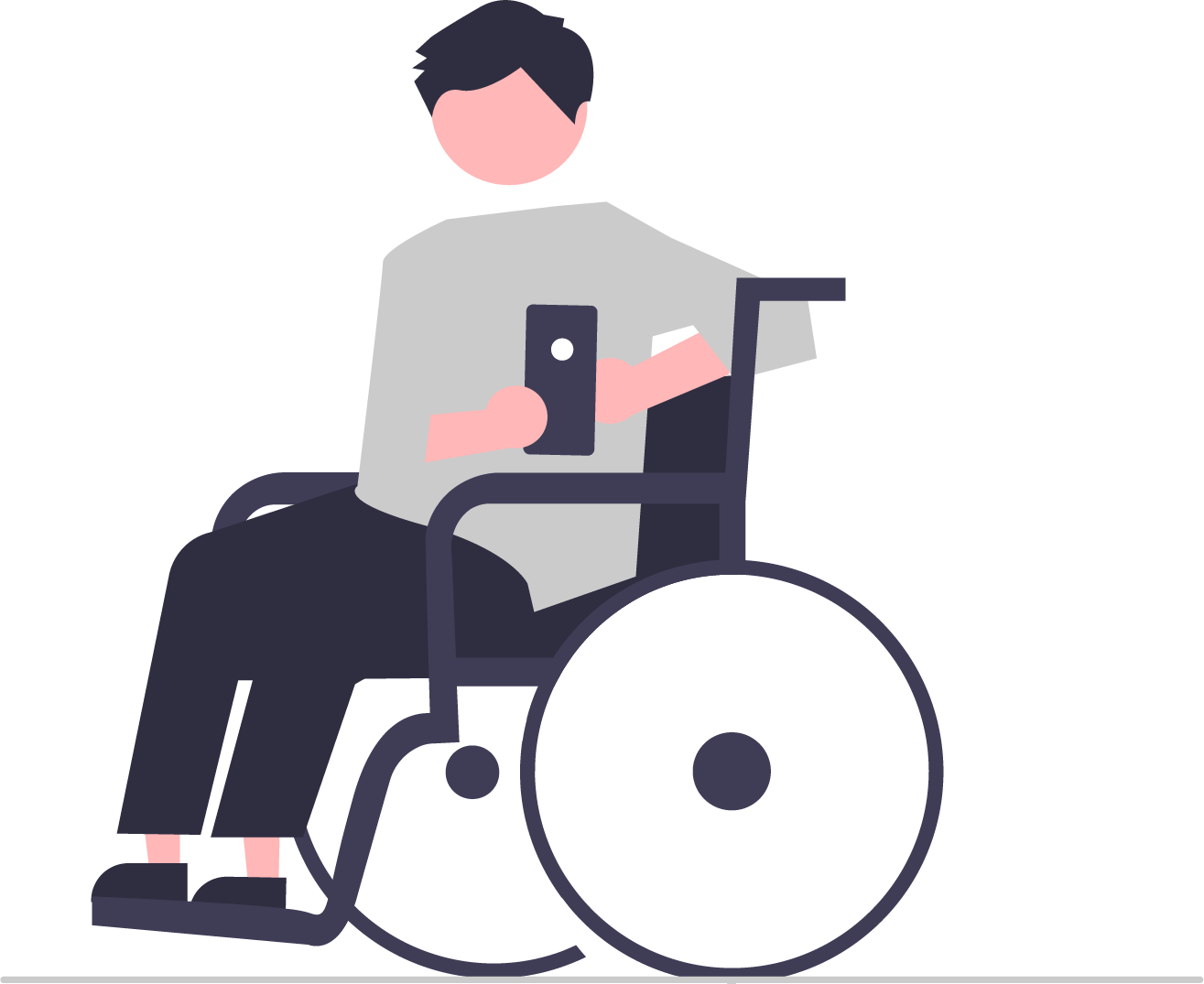 Image of a man in a wheelchair looking at his phone